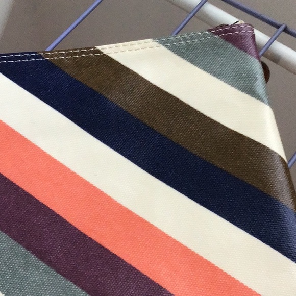 Madewell Stripe Coated Canvas Zip Top Pouch Clutch with Tassel - Picture 2 of 11